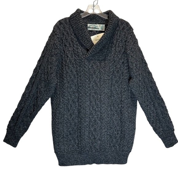 Aran Crafts Other - New Aran Crafts Men's Gray Merino Wool Shawl Collar Cable Knit Sweater - XXL